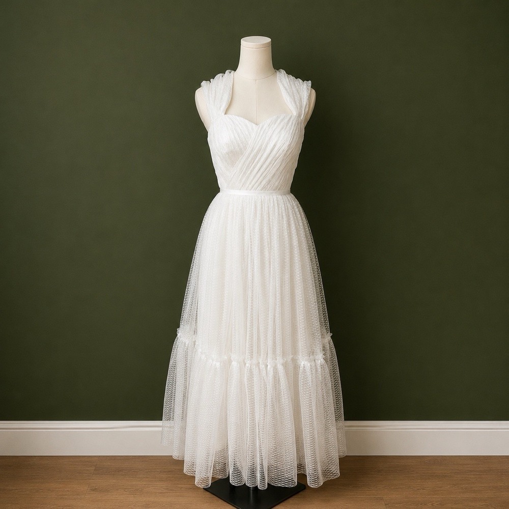 Vintage 50's Look Party Dress Wedding Dress Corset Back White Lace Maxi Size S